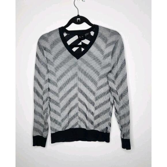 Armani Exchange V Neck Men Long Sleeve Sweatshirt Size S Zig Zag Academia - Picture 1 of 5
